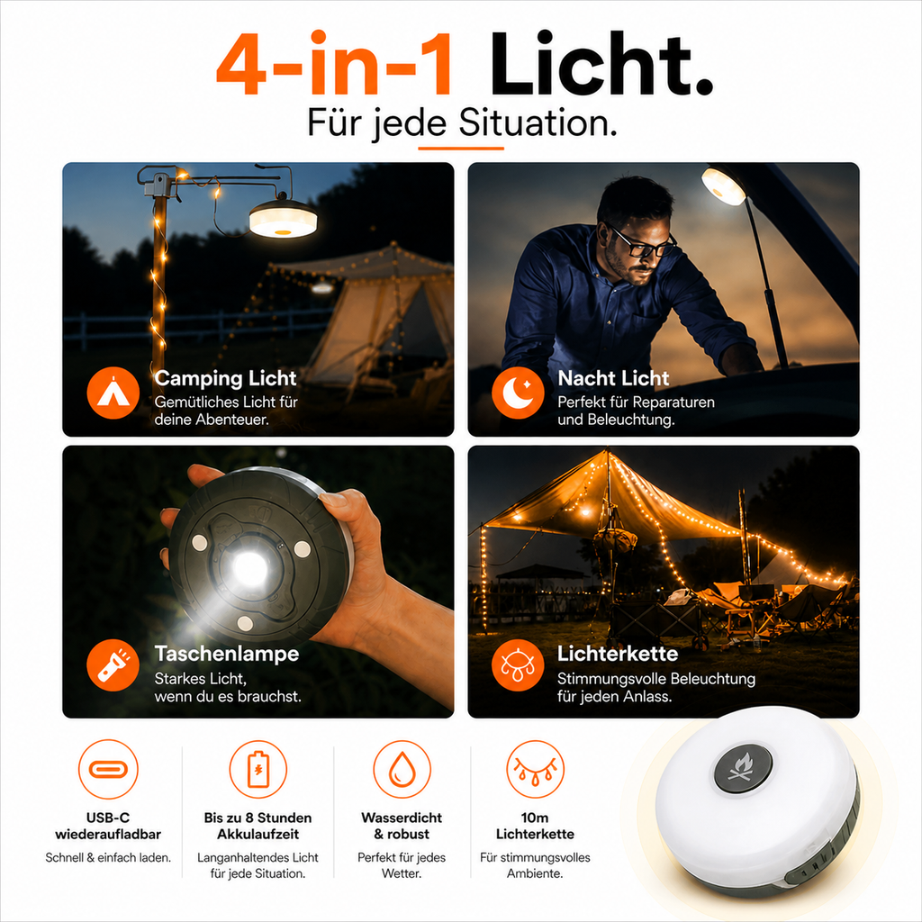 4-in-1 Campinglampe